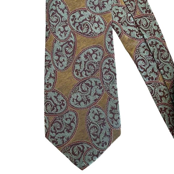 BURBERRYS of London VINTAGE Textured Tie Paisley Gold Maroon‎ 58" X 3.75" USA - Picture 1 of 7